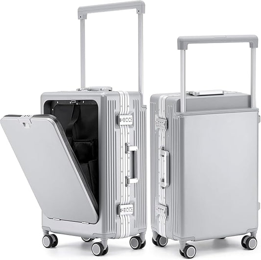 feilario 20" Aluminium Frame Hardside PC Carry on Luggage - Wide Handle Double Spinner Wheels Suitcase with TSA lock