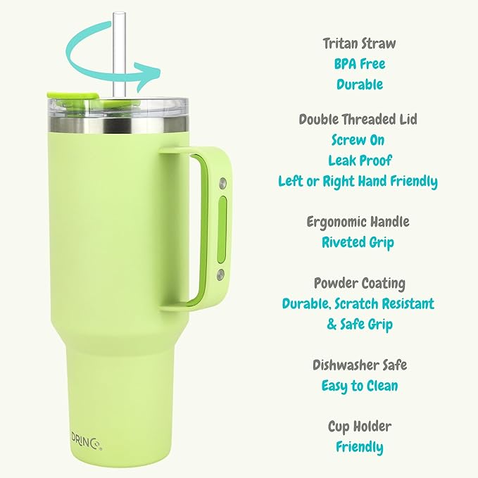Drinco 40oz 30 oz Tumbler with Handle, Straw Lid, Insulated Stainless Steel Travel Mug Water Bottle Ice Coffee Cup For Cold and Hot, BigSur (40oz, Kiwi)