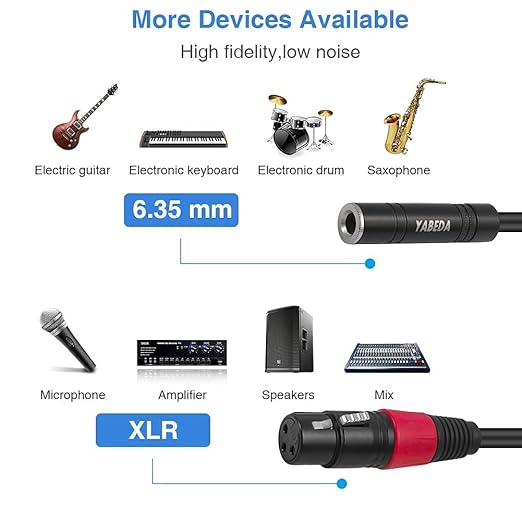 YABEDA XLR to 1/4 Audio Adapter, Balanced XLR Female to 1/4" Female Stereo Cable - 1.6 Feet