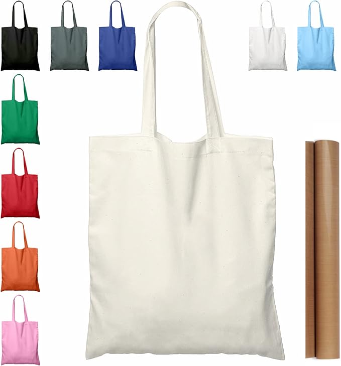 NPBAG 2 | 5 | 15 | 25 | 50 Pack 15'' X 16'' Natural Cotton Tote Bags, Lightweight Blank Bulk Cloth bags with 1pc of PTFE Teflon Sheet (2-Pack)