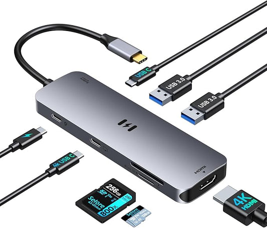 USB C Hub HDMI Adapter for MacBook Pro/Air, 8 in 1 USB C Video Hub with HDMI 4K@60Hz,SD/TF,USB C Data Port,100W PD,USB 3.0 USB CDongle Compatible for Dell XPS/Lenovo Thinkpad/HP/Surface/Yoga etc
