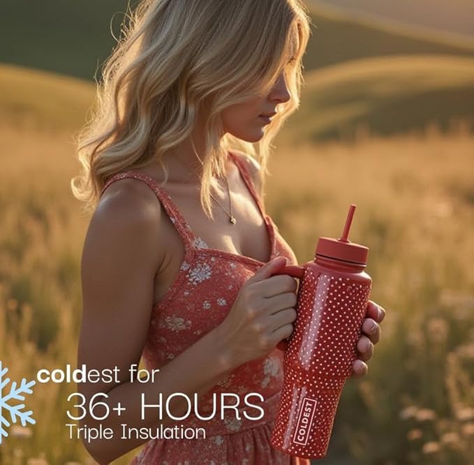 Coldest Tumbler with Handle and Straw - 100% Leak Proof Insulated Tumbler with Lid and Straw (3 Lids) - Stainless Steel Tumblers for Women & Men - Cup Holder Friendly Base, 36 oz (Gold Dragon)