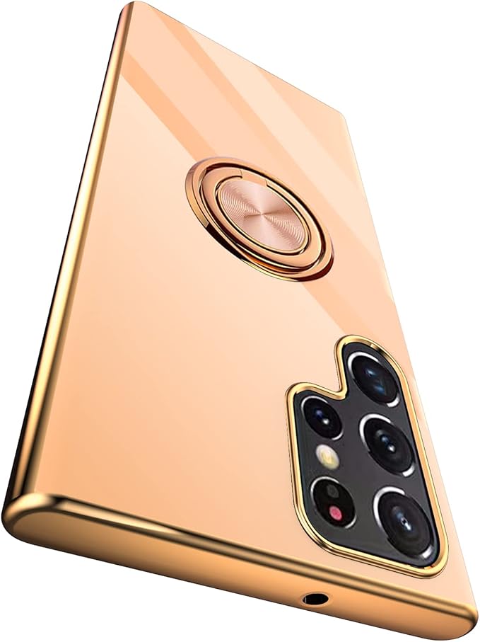 Tnarru Compatible for Samsung Galaxy S22 Ultra Case with Ring Holder Kickstand [with Magnetic] Soft TPU Shockproof Electroplated Protective Phone Case for Galaxy S22 Ultra 5G Pink