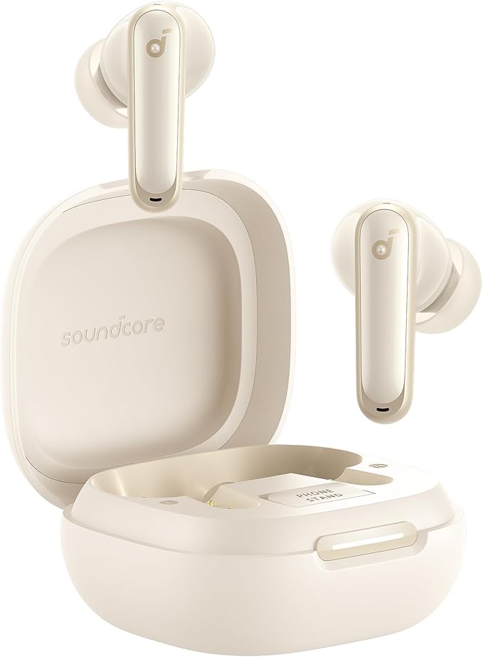 Soundcore P40i by Anker, Noise Cancelling Wireless Earbuds, Adaptive Noise Cancelling to Environments, Heavy Bass, 60H Playtime, 2-in-1 Case and Phone Stand, IPX5, Wireless Charging, Bluetooth 5.3