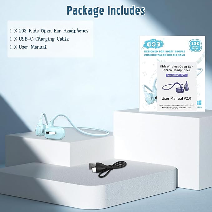 BANIGIPA Kids Headphones, Open Ear Headphones Comfortable for Teens Child Boys Girls, Wireless Bluetooth 5.4 Headset w/Mic for School/Tablet/Travel, 13g Ultra-Light, Protect Hearing, 10H Playtime