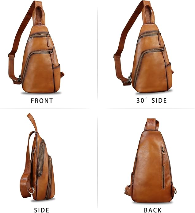 Genuine Leather Silng Bag for Men and Women Vintage Leather Sling Backpack Purse Shoulder Crossbody Bag Chest Bag
