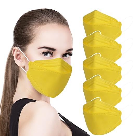 akgk KN95 Face Masks 50 Pack, 5-Ply Disposable Yellow Face Mask Against PM 2.5 Smoke and Dust