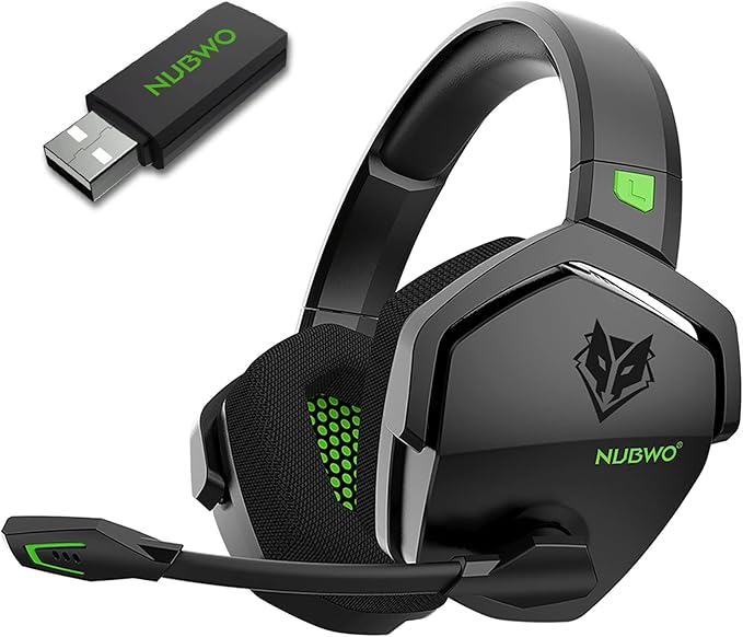 NUBWO G06 Dual Wireless Gaming Headset with Microphone for PS5, PS4, PC - 23ms Low Latency Audio - 100-Hour of Playtime - 50mm Drivers (Black-Green)