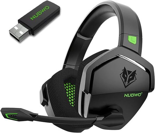 NUBWO G06 Dual Wireless Gaming Headset with Microphone for PS5, PS4, PC - 23ms Low Latency Audio - 100-Hour of Playtime - 50mm Drivers (Black-Green)