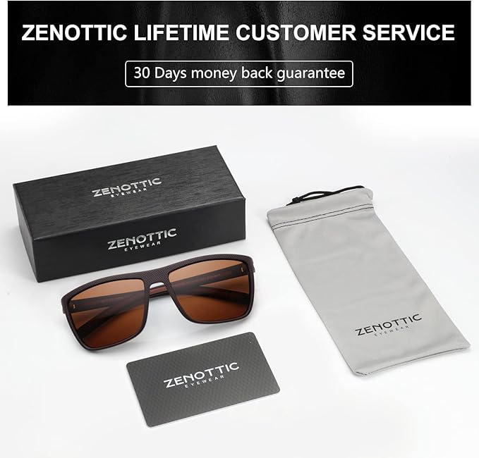 ZENOTTIC Polarized Sunglasses for Men Lightweight TR90 Frame UV400 Protection Square Sun Glasses