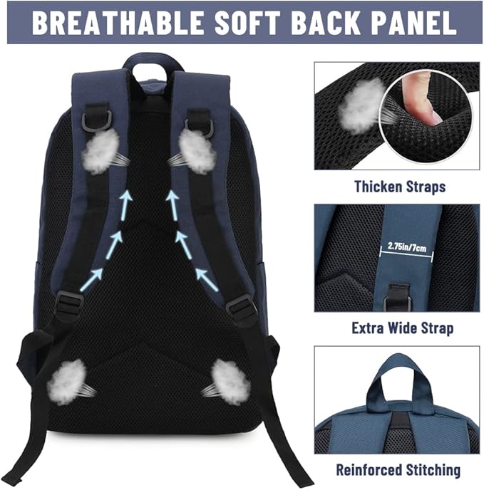 VASCHY Backpack for Men Women, Water-Resistant School Backpack Bookbag Schoolbag Casual Daypack Work Navy