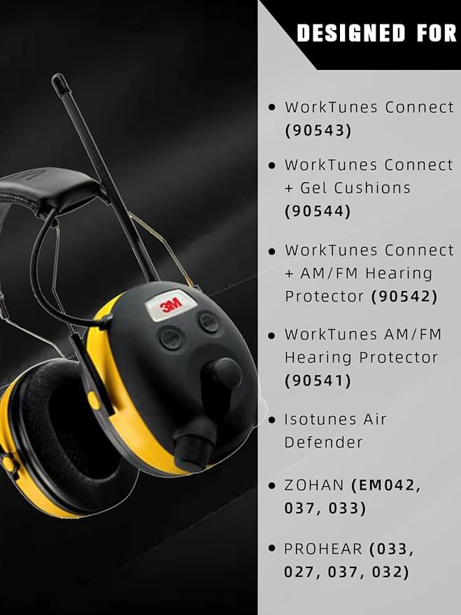 PROHEAR FEP01-1Pair Replacement Foam Ear Pads (Upgraded) for 3M WorkTunes Connect(90543, 90544, 90542, 90541), ZOHAN EM042 Radio Headphone, 037 Bluetooth Hearing Protection