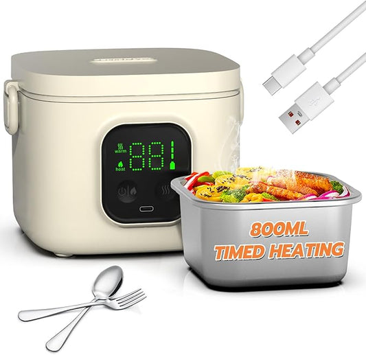 Eseesmart Cordless Electric Lunch Box for Adults & Kids, 14000mAh Rechargeable Portable Food Warmer, 27oz/800ml Self-Heating Lunch Box for Office, School, Car & Outdoor Use