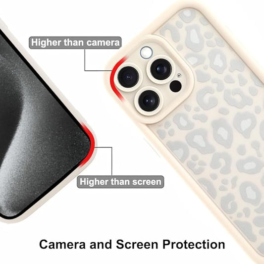 KANGHAR Case for iPhone 15 Pro Max Leopard Printed Pattern Cute Cheetah Phone Case Soft TPU Shockproof Protective Cover for iPhone 15 Pro Max 6.7 Inch Beige with Gray Prints