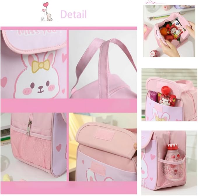 Girl Backpack for School Kids, Pink Cute Bookbag with Lunch Box Rainbow Elementary School Bag Pencil Case (Purple,3Pcs Set)