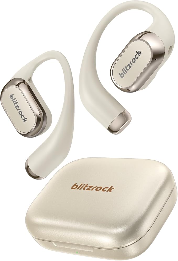 BlitzRock CT3 Pro Open Ear Headphones, Rich Balanced Sound, AI ENC 4 Mics Clear Calls,40H Playtime, IPX5 SweatSafe, Bluetooth 5.4 Wireless Earbuds with Earhooks, App Control