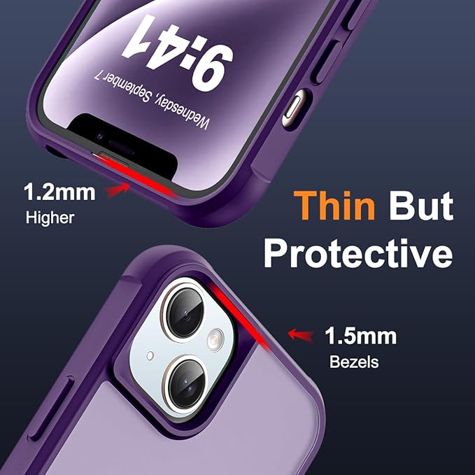 Compatible with iPhone 14 Plus Case with Invisible Magnetic O-Ring Stand Military-Grade Translucent Case for iPhone 14 Plus 6.7" [Compatible with Mag-Safe][Great Grip Feeling], Purple
