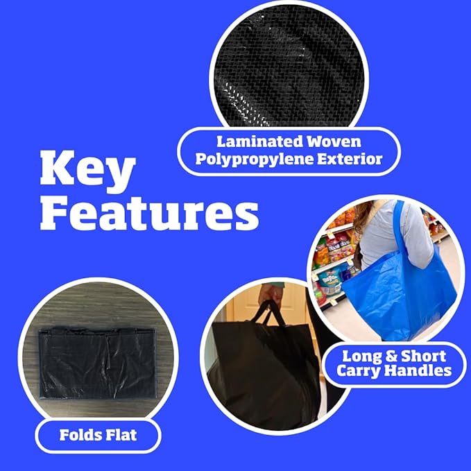 DURASACK Haul-It-All Extra-Large Reusable Shopping Bag – Heavy Duty Open-Top Tote with Handles, 18-Gallon Capacity,Black, Pack of 2