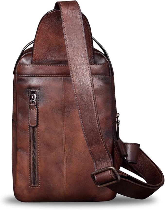 IVTG Genuine Leather Sling Bag Chest Shoulder Fanny Bag Hiking Backpack Vintage Handmade Crossbody Daypack