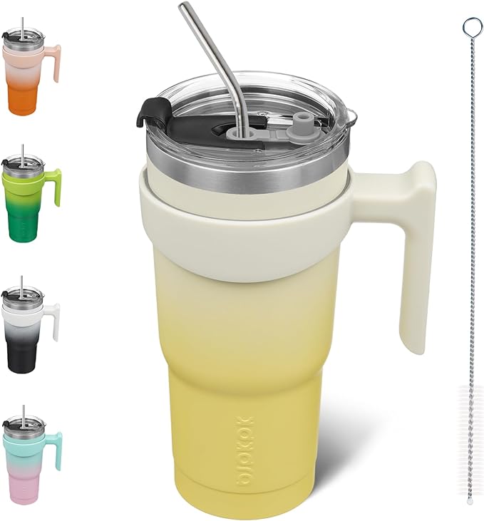 BJPKPK Tumbler With Handle And Straw Lid 20 oz Stainless Steel Insulated Coffee Tumbler Cups For Home, Office or Car,Lemon