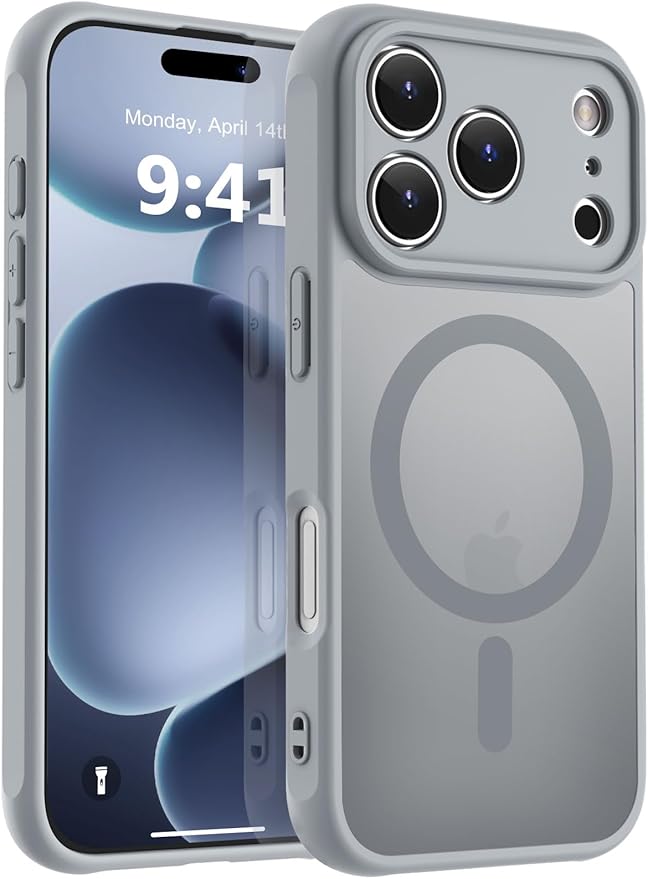 MOCCA Strong Magnetic Compatible with iPhone 17 Pro Case [Compatible with Magsafe] [Full Camera Protection] Slim Translucent Matte Shockproof Phone Case Cover 6.3",Titanium Gray