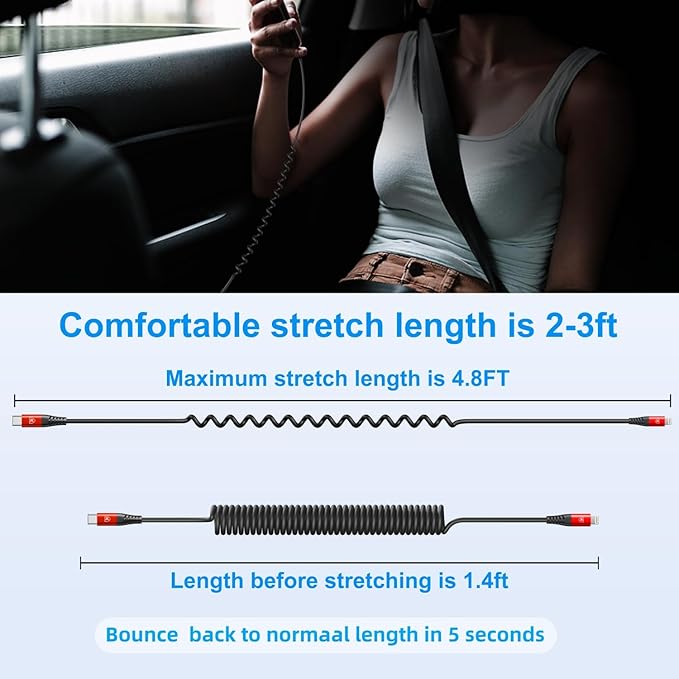 USB Type C to Lightning Cable [3FT/6FT], 2Pack Coiled iPhone Charger Cable Fast Charging for Car [Apple MFi Certified] Short USBC iPhone Cord Compatible with iPhone14/13/12/11/8/Plus/iPad/CarPlay-Red
