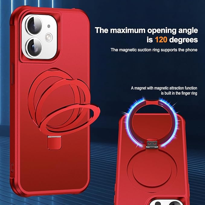 Compatible with iPhone 12 Case & iPhone 12 Pro Case 6.1" with Invisible Magnetic O-Ring Stand [Compatible with Mag-Safe][Great Grip Feeling], Red