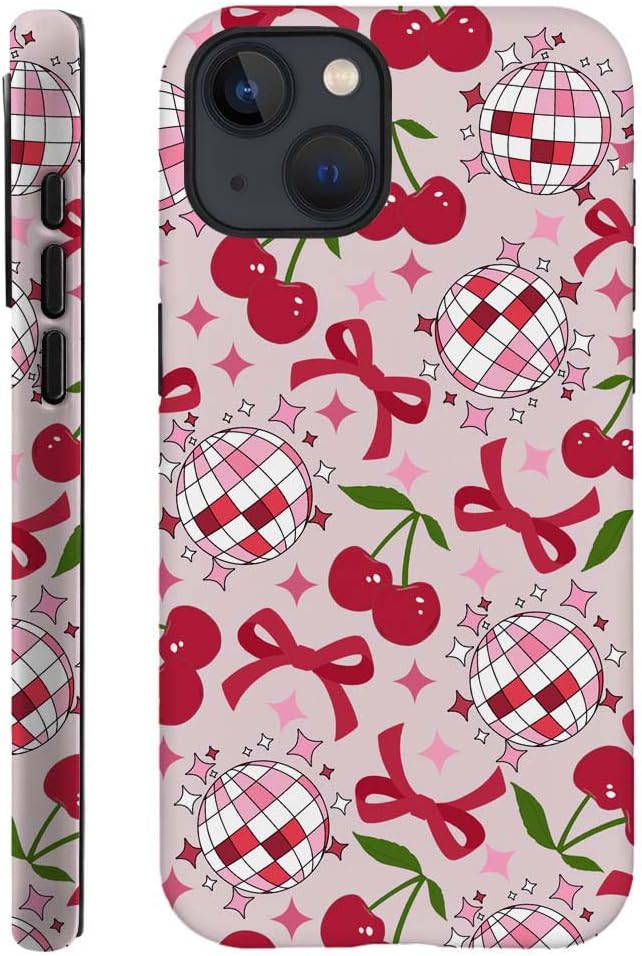 DAIZAG Case Compatible with for iPhone 15,Cute Pink Cherry Disco Ribbon Star Phone Case for iPhone 15 for Girl Women Boy Men