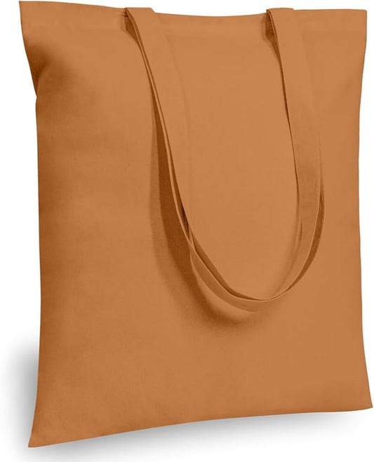 TOPDesign 6-Pack Economical 16"x15" Khaki Cotton Tote Bags, Lightweight Medium Reusable Grocery Shopping Cloth Bags, Suitable for DIY, Advertising, Promotion, Gift, Activity
