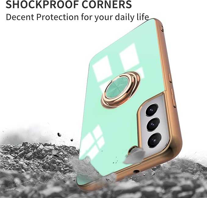 Tnarru Compatible for Samsung Galaxy S22 Plus Case with Ring Holder Kickstand [with Magnetic] Soft TPU Shockproof Electroplated Protective Phone Case for Galaxy S22+ 5G Light Green