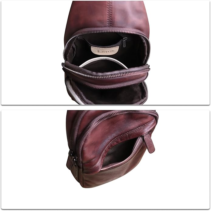 Genuine Leather Silng Bag for Men and Women Vintage Leather Sling Backpack Fashion Shoulder Crossbody Bag Chest Purse