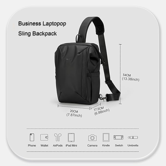 Mens Crossbody Bag,Black Sling Crossbody Backpack Shoulder Bag for Men Women PU Watrtproof Sling Backpack Cycling