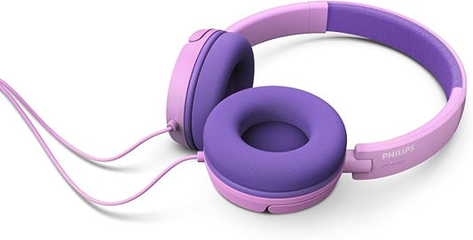Philips K2019 Wired Headphones for School, Kids Headphones with Cord, Durable and Foldable, Safe Volume Limited, Ultra Lightweight, Built-in Microphone, On-Ear Girls Boys Toddler Headphone, Pink