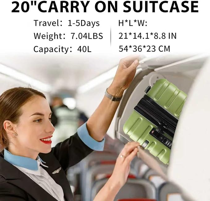 EMPSIGN Carry On Luggage with Spinner Wheels, Hard Shell Carry-On Expandable Suitcase 21x14x9 Airline Approved & Built-in TSA Lock, Durable Travel Rolling Suitcase, Carry-On 20-Inch, Green