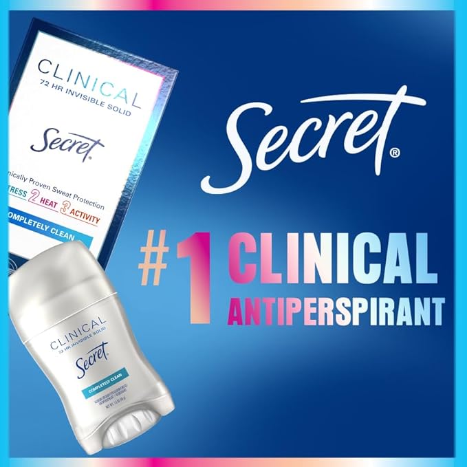 Secret Clinical Strength Antiperspirant Deodorant for Women, 3X Stress Protection, 72hr Sweat & Odor Protection, PH Balancing Minerals, Clear Gel, Clean Berry Scent, 2.6 oz