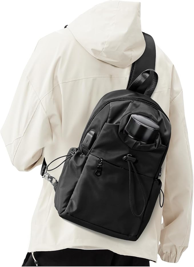 Large Black Sling Bag for Men and Women - Sport Crossbody Backpack for Pickleball, Tennis, Racketball