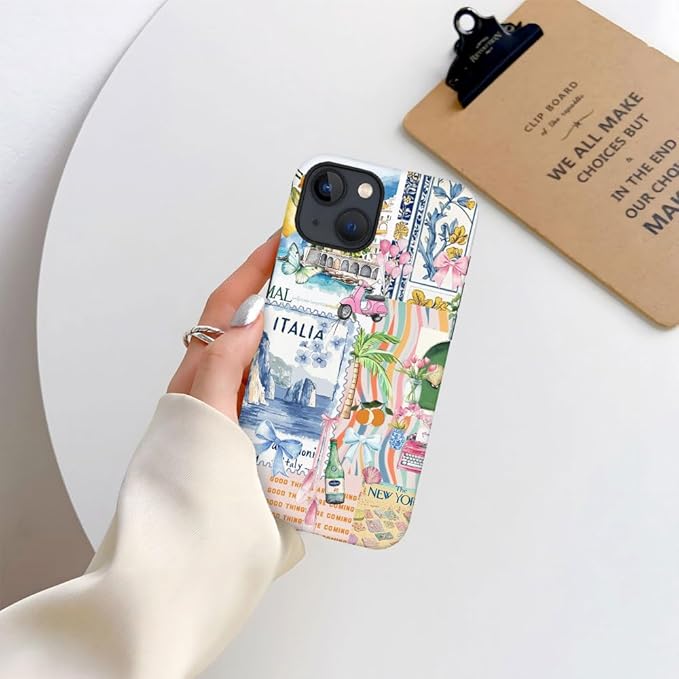 DAIZAG Case Compatible with iPhone 15,Fit Shockproof Cover for Women Girls,Bow Beach Landscape Collage Coastal