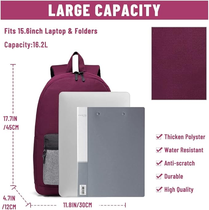 Backpack for Men Women,VASCHY Water-Resistant School Backpack Bookbag Schoolbag Casual Daypack Work Burgundy
