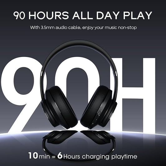DOQAUS Bluetooth Headphones Over Ear Wireless Headphone, 90H Playtime and 3EQ Modes with Mic, HiFi Stereo Sound, Deep Bass, Memory Foam Cups, for Phone PC Travel Home Office
