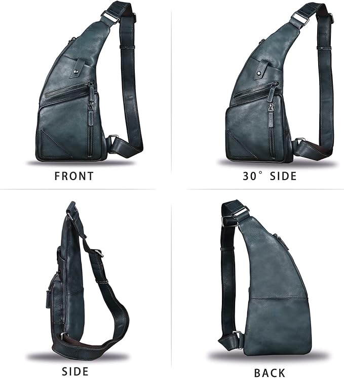 Genuine Leather Sling Bag for Men Vintage Handmade Crossbody Daypack Hiking Backpack Retro Crossbody Shoulder Bags (Grey)