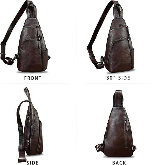 Genuine Leather Silng Bag for Men and Women Vintage Leather Sling Backpack Purse Shoulder Crossbody Bag Chest Bag