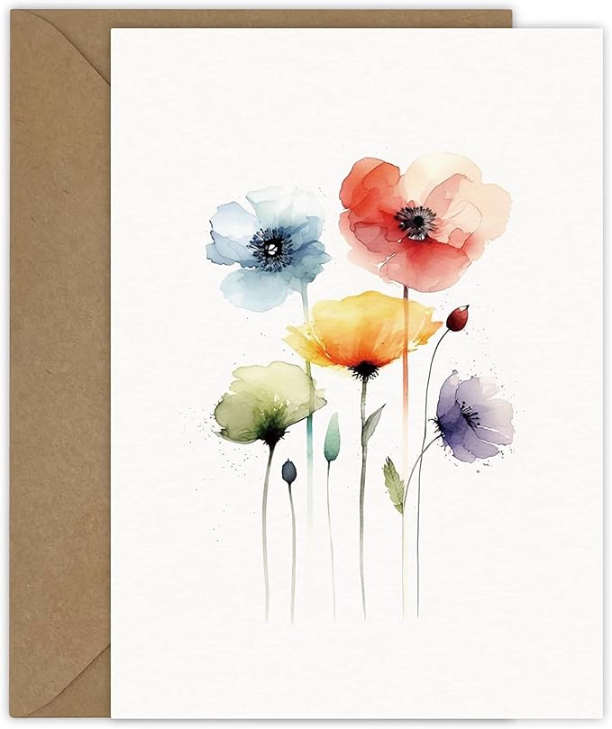 5 Watercolor Flowers Greeting Cards All Occasion Blank Note Cards with Envelopes