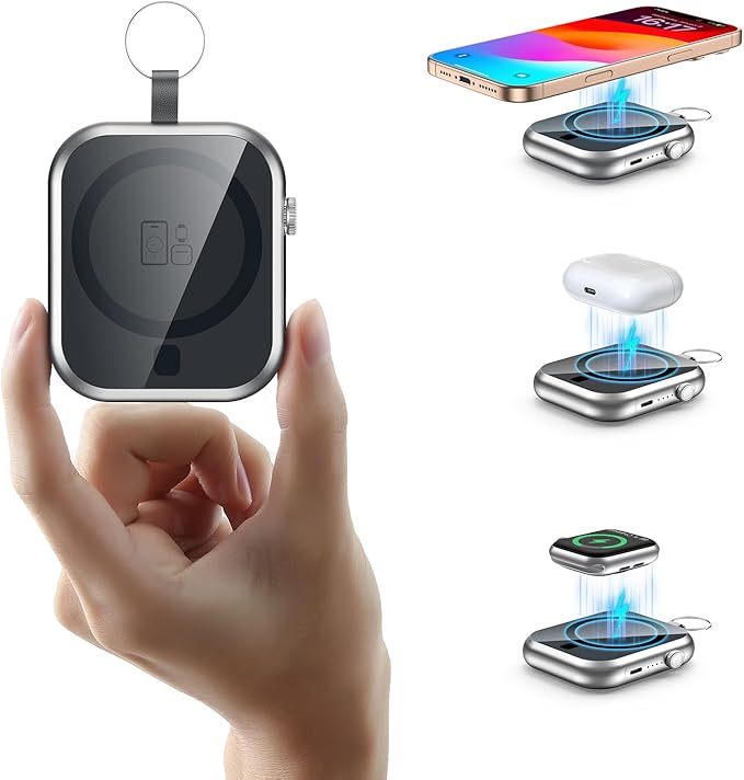 Magnetic Power Bank 10000mAh with Detachable Lanyard-3-in-1 Magnetic Wireless Charger,22.5W PD Fast Charging,Compact Portable Battery Pack for iPhone 16/15/14/13/12,Apple Watch & AirPods