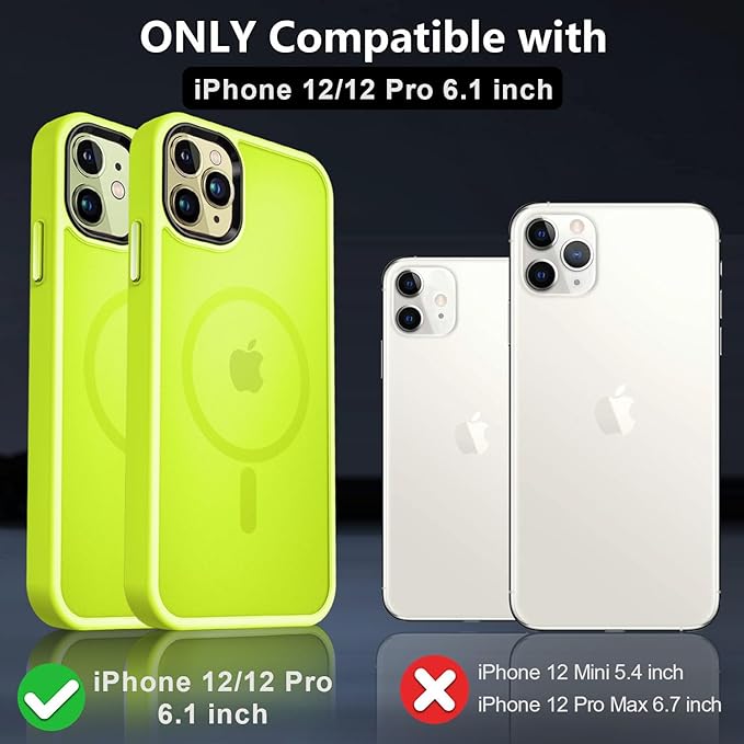 MOCCA Strong Magnetic for iPhone 12 Case/iPhone 12 Pro Case,[Compatible with Magsafe][Mil-Grade Drop Protection]Slim Shockproof Translucent Protective Phone Case for iPhone 12/12 Pro,Fluorescent Green
