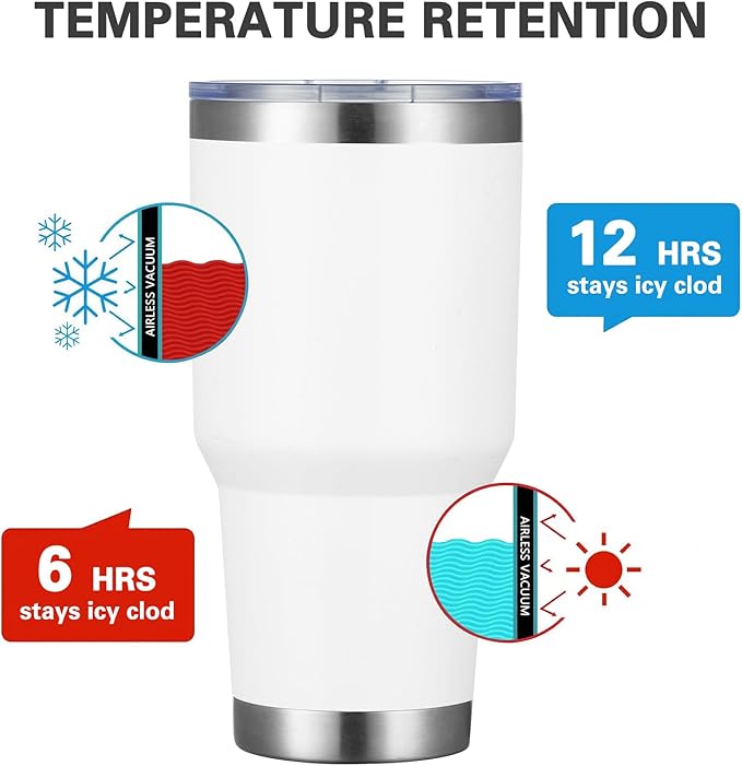 MEWAY 30oz Insulated Tumbler With Lids and Straws,Stainless Steel Double Vacuum Coffee Tumbler Cup, Brush, Durable Powder Coated Coffee Cup for Cold & Hot Drinks, Office, Travel(White,8 PACK)