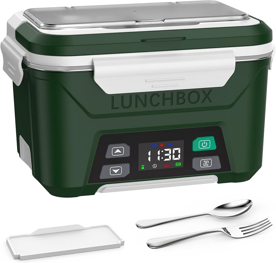 EAST OAK Cordless Electric Lunch Box for Adults, Heated Lunch Box Battery Powered with Automatic Heating, 5.5 Cups Portable Food Warmer with Removable Tray Divider