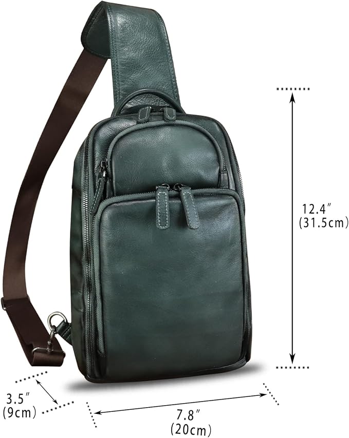 Genuine Leather Sling Bag for Men and Women Vintage Leather Sling Backpack Crossbody Bag Chest purse for 11 Inch Ipad Pro