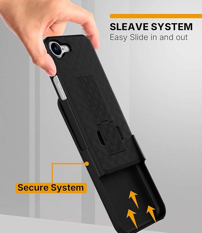 MOTIVE Designed for iPhone 16e Case with Belt Clip, Shell Holster Combo for Apple iPhone 16 e, Slim Rugged Case with Holster, Drop Shockproof Protective Cover & Kickstand 6.1" | Black - 2025