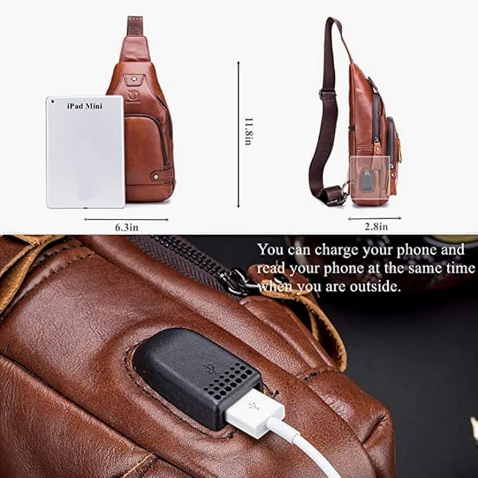 KPYWZER Vintage Leather Sling Bag Backpack for Men Crossbody Shoulder Chest Day Pack Backpacks