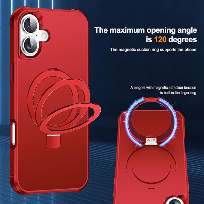 Compatible with iPhone 17 Case with Invisible Magnetic O-Ring Stand Military-Grade Phone Case for iPhone 17 6.3" [Compatible with Mag-Safe][Great Grip Feeling], Red